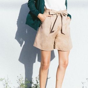 Uniqlo Tan Paperbag High Rise Belted Shorts
